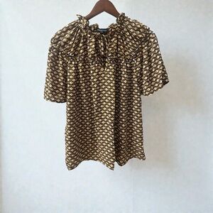Alice Blue Brown & Cream Printed Tie-Neck Blouse